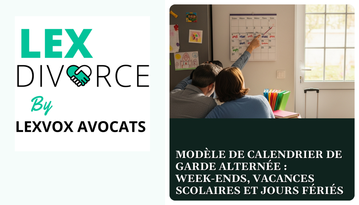 Modèle de calendrier de garde alternée : week-ends, vacances scolaires et jours fériés