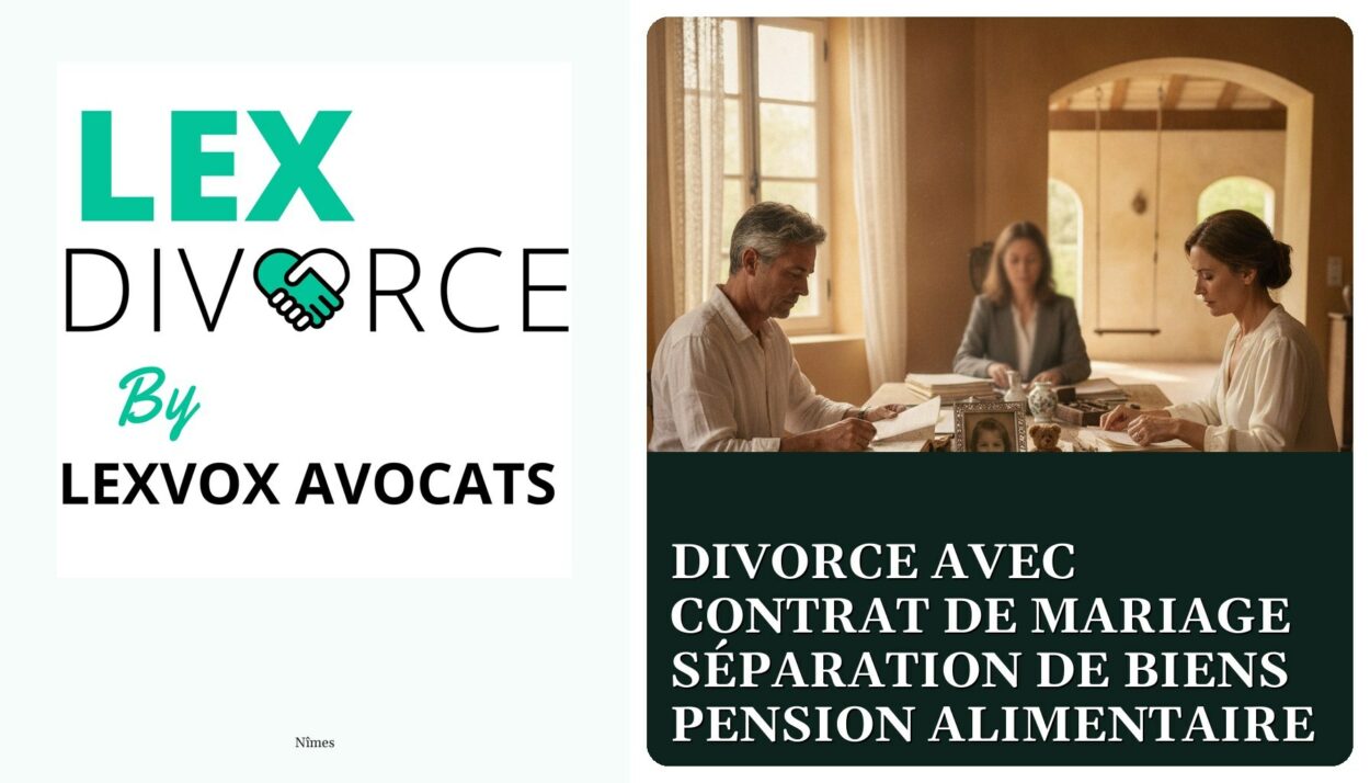 Divorce avec contrat de mariage séparation de biens pension alimentaire — cabinet LEXVOX Avocats, Nîmes