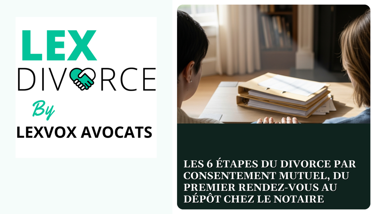 Les 6 étapes du divorce par consentement mutuel, du premier rendez-vous au dépôt chez le notaire